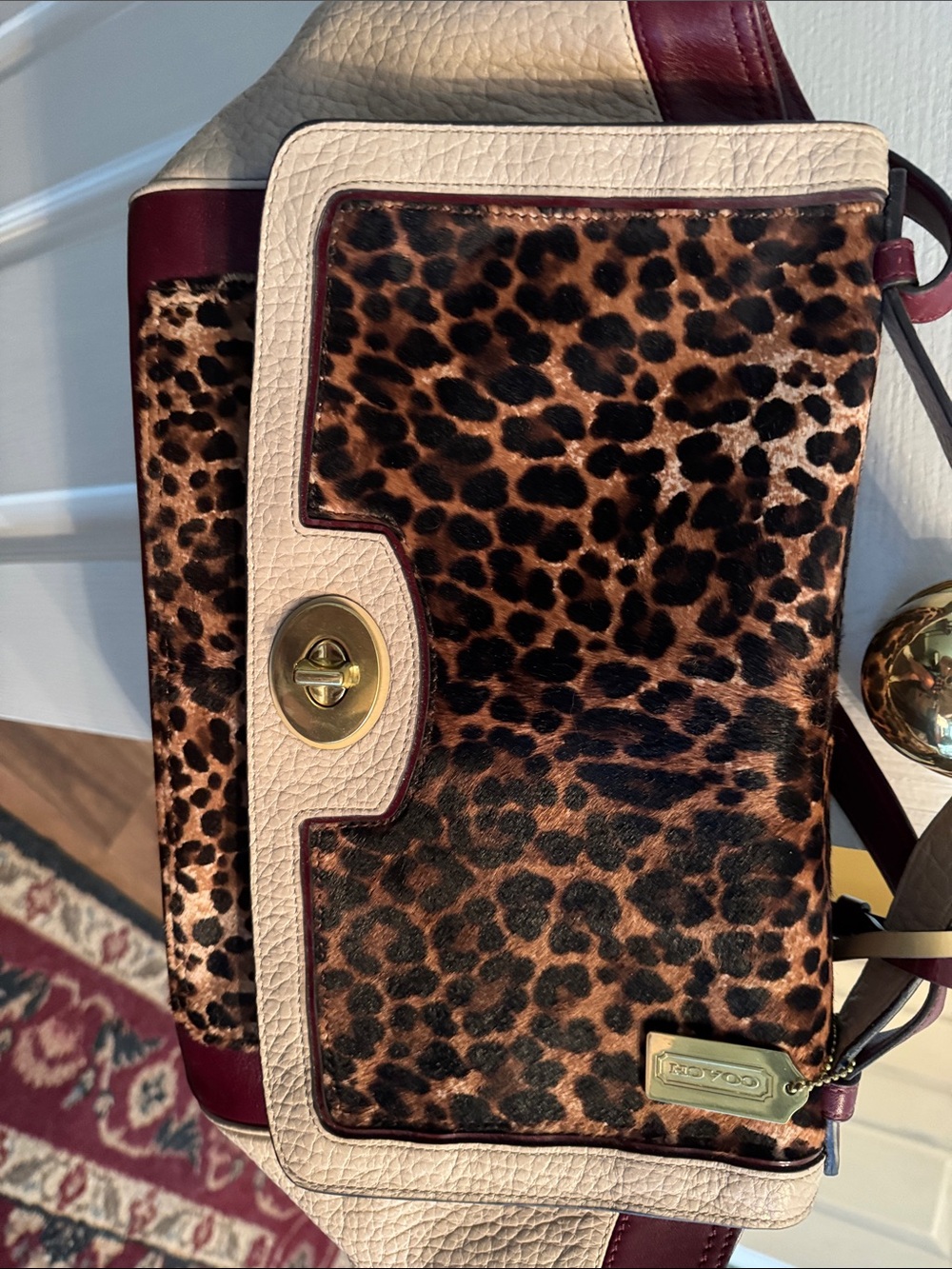 Coach Leopard-Print Crossbody Bag in Burgundy and Cream - Picture 3 of 9